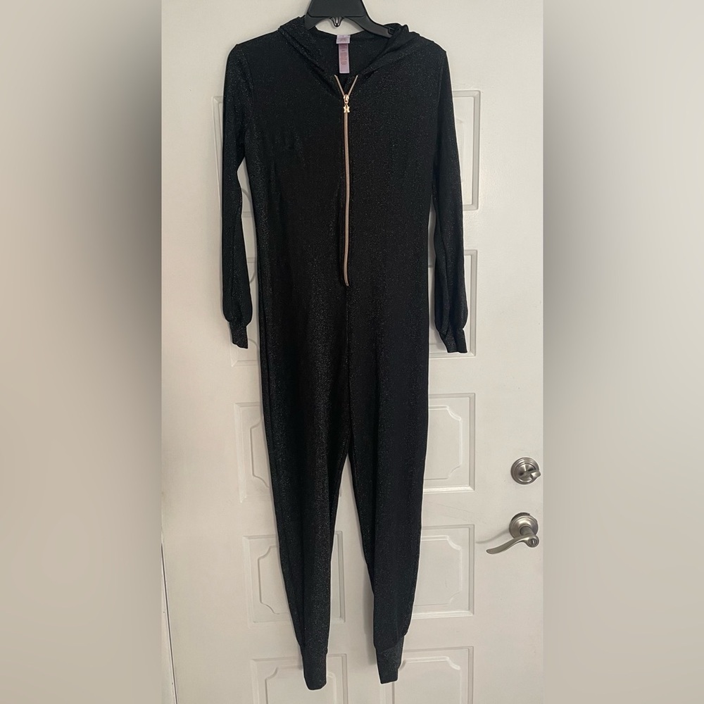 Savage X Fenty Black Metallic Full Zip Hooded Jumpsuit Womens Size Small Glam - Picture 2 of 9